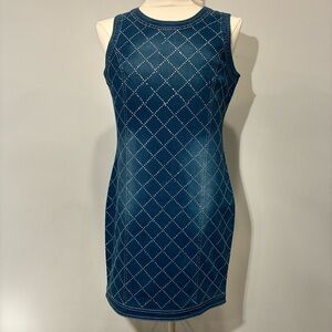 Elegant Blue Jeans Dress with Rhinestones